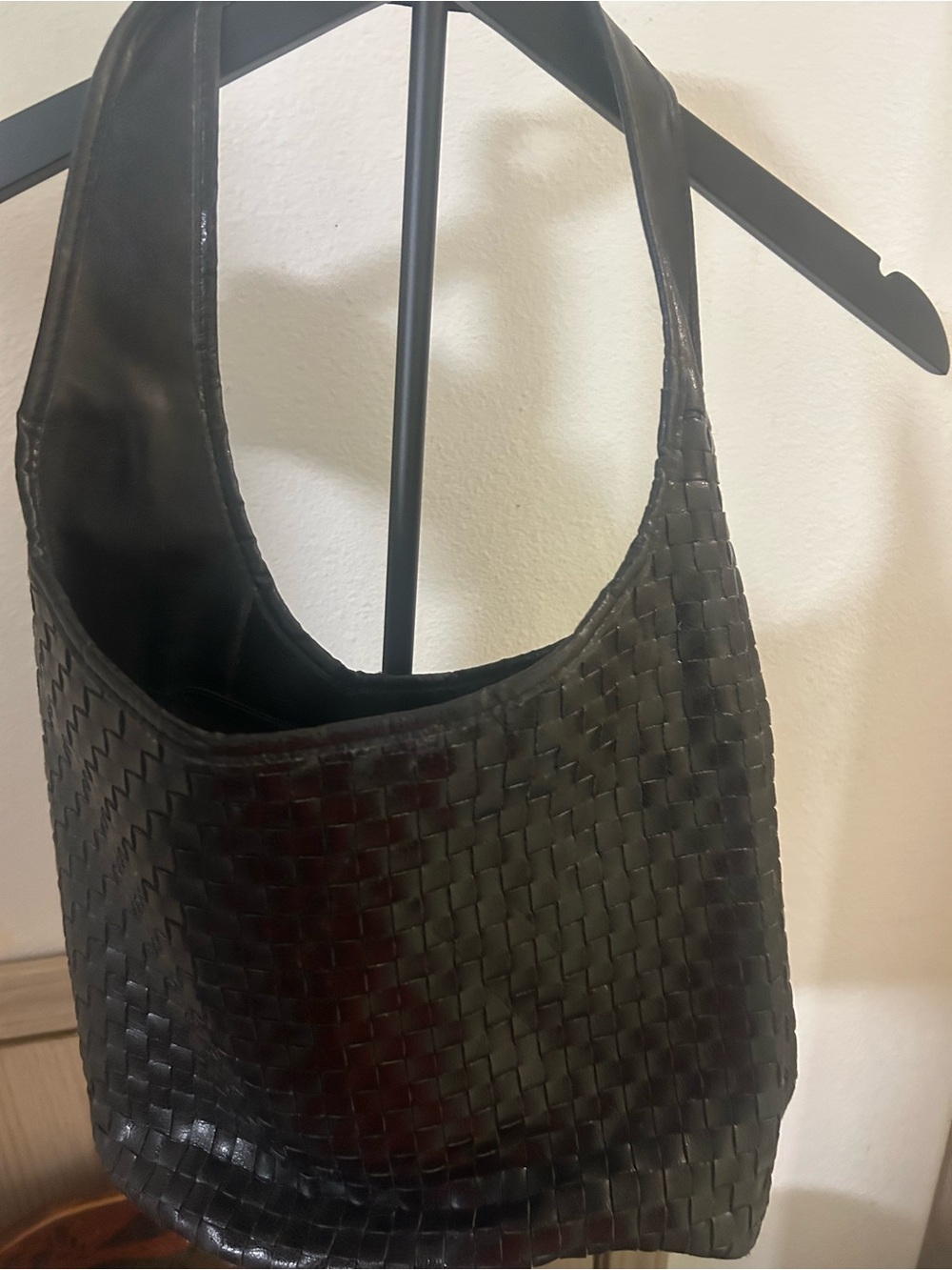 Braciano Black Woven Leather Shoulder Bag